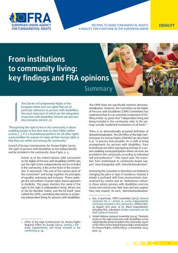 From institutions to community living: key findings and FRA opinions