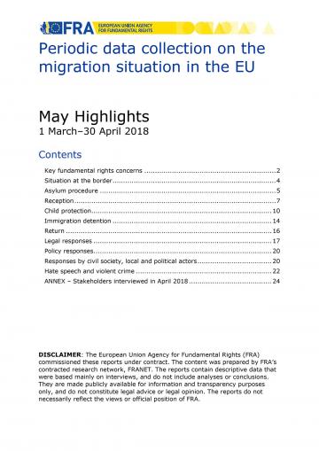 Periodic data collection on the migration situation in the EU - May 2018 Highlights