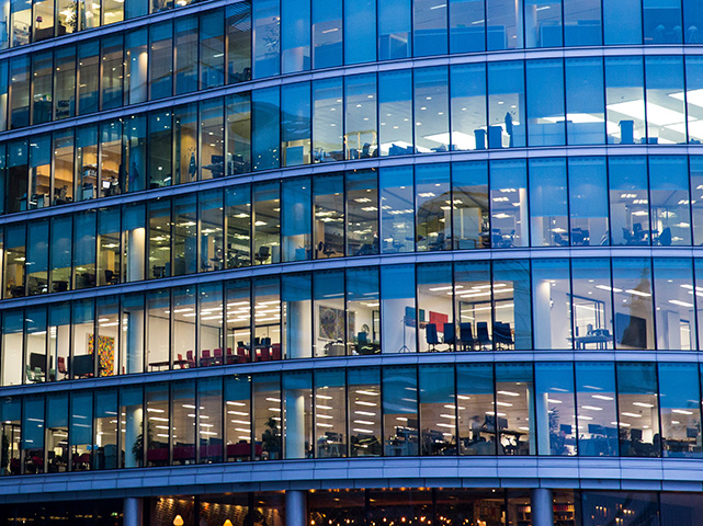Office building with many windows.