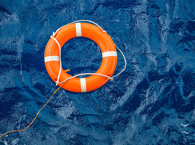 Life buoy floating on sea to rescue people from drowning
