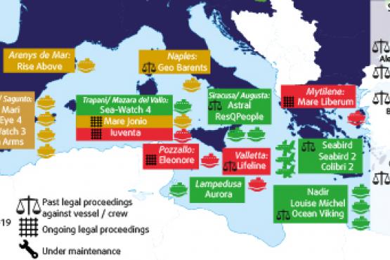 Map of search and rescue operations in the Mediterranean up to June 2022