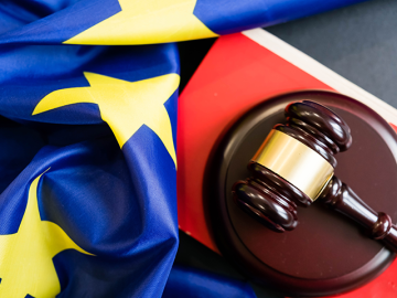 Wooden gavel on european union flag 