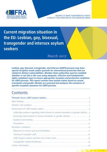 Current migration situation in the EU Lesbian, gay, bisexual, transgender and intersex asylum seekers European Union Agency for Fundamental Rights image