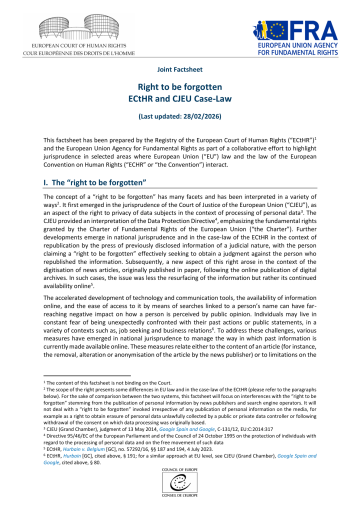 Joint Factsheet -  Right to be forgotten - ECtHR and EJEU Case-Law - 2026 update