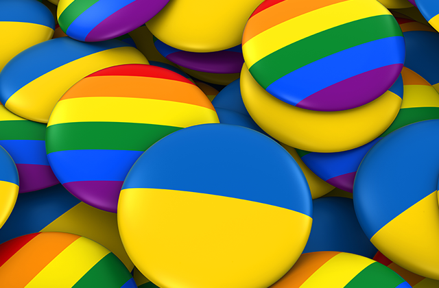 Badges with Ukrainian and LGBTI flags