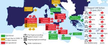 Map of Search and Rescue in the Mediterranean up to June 2021
